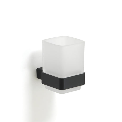 Portaspazzolini a parete con contenitore in Vetro Satinato Gedy serie Lounge - Nero Matt