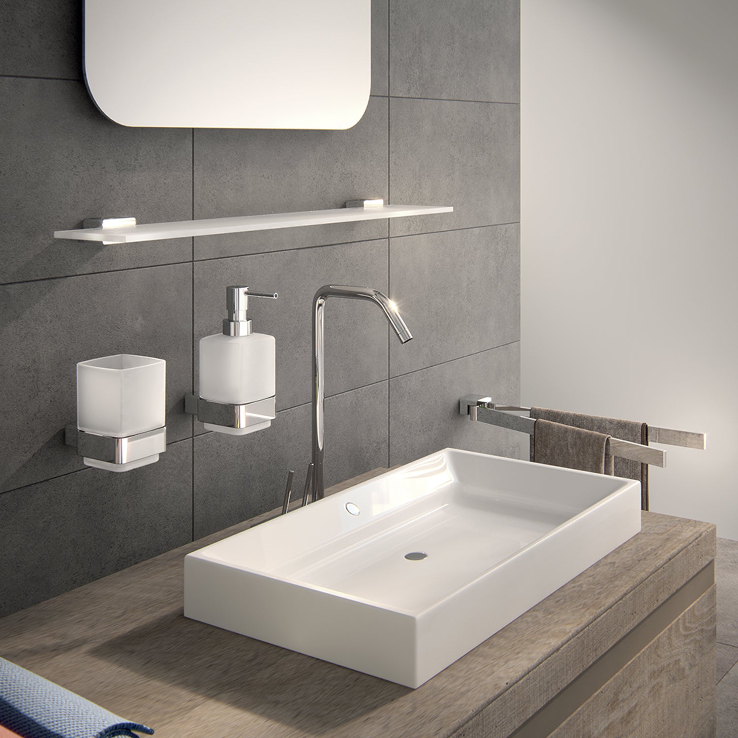 Portaspazzolini a parete con contenitore in Vetro Satinato Gedy serie Lounge - Cromato