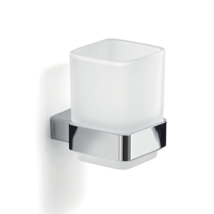 Portaspazzolini a parete con contenitore in Vetro Satinato Gedy serie Lounge - Cromato