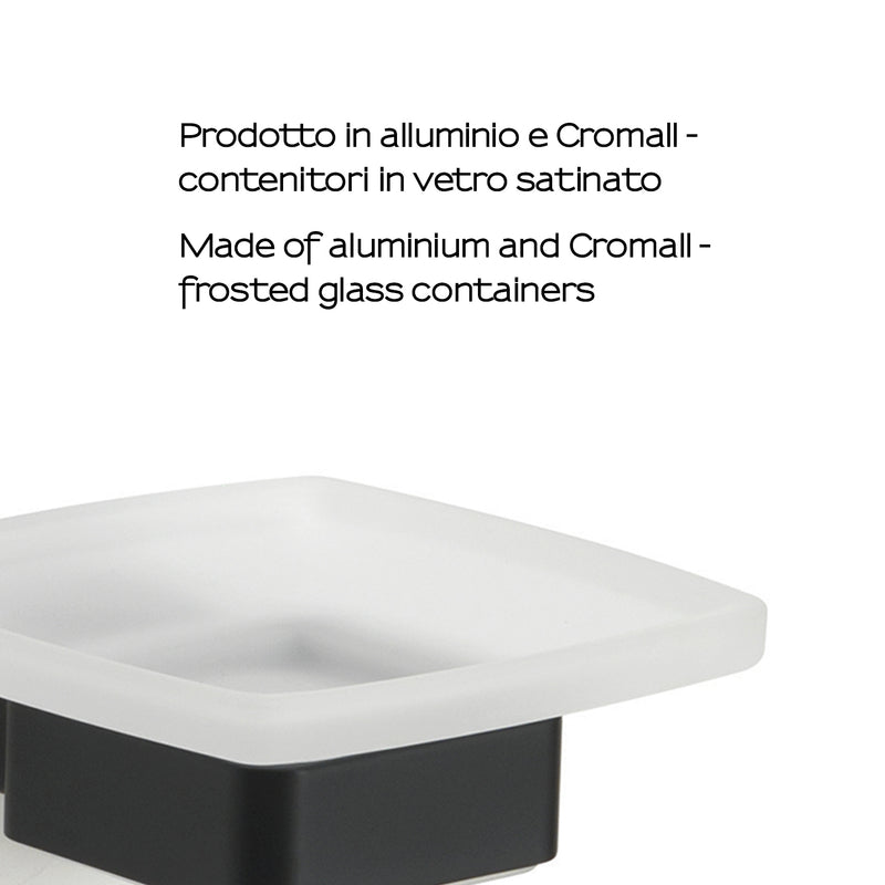 Portasapone a parete Gedy serie Lounge con contenitore in Vetro Satinato - Nero Matt by CeramicStore | Lo specialista del tuo bagno