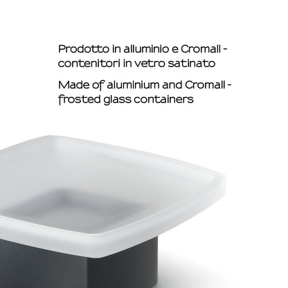 Portasapone a parete Gedy serie Lounge con contenitore in Vetro Satinato - Nero Matt by CeramicStore | Lo specialista del tuo bagno