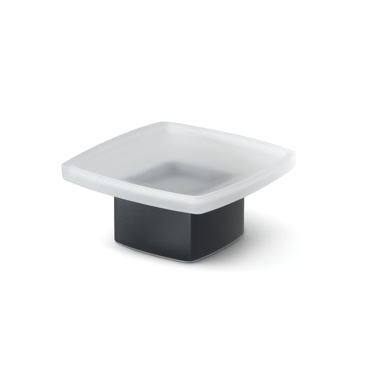 Portasapone da appoggio Gedy serie Lounge con contenitore in Vetro Satinato - Nero Matt