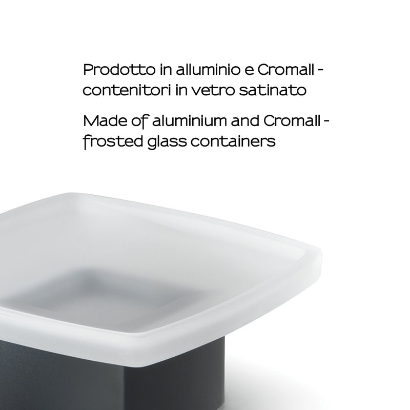 Portasapone da appoggio Gedy serie Lounge con contenitore in Vetro Satinato - Nero Matt