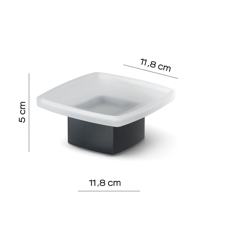 Portasapone da appoggio Gedy serie Lounge con contenitore in Vetro Satinato - Nero Matt
