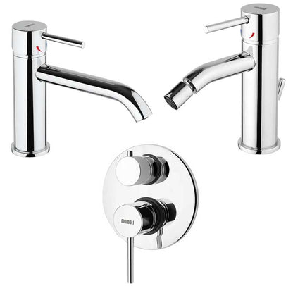 Set di Rubinetti Doccia con Deviatore, Lavabo canna Lunga e Bidet con scarico in ottone Cromo collezione Pico di Mamoli Rubinetterie by CeramicStore | Lo specialista del tuo bagno