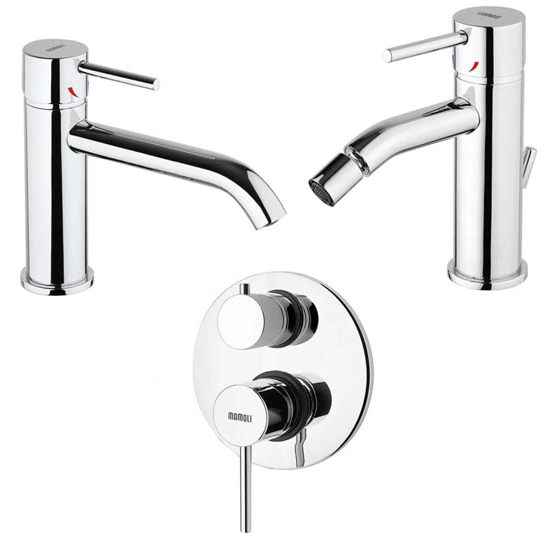 Set di Rubinetti Doccia con Deviatore, Lavabo canna Lunga e Bidet con scarico in ottone Cromo collezione Pico di Mamoli Rubinetterie by CeramicStore | Lo specialista del tuo bagno