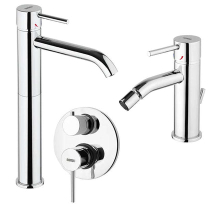 Set di Rubinetti Doccia con Deviatore, Lavabo Alto e Bidet con scarico in ottone Cromo collezione Pico di Mamoli Rubinetterie by CeramicStore | Lo specialista del tuo bagno