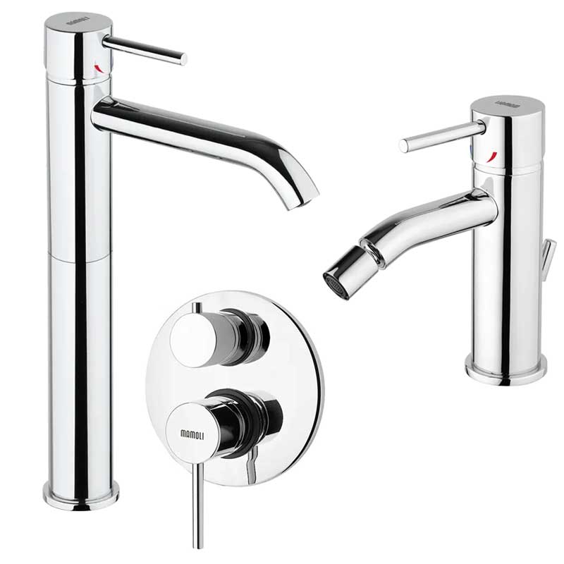 Set di Rubinetti Doccia con Deviatore, Lavabo Alto e Bidet con scarico in ottone Cromo collezione Pico di Mamoli Rubinetterie by CeramicStore | Lo specialista del tuo bagno