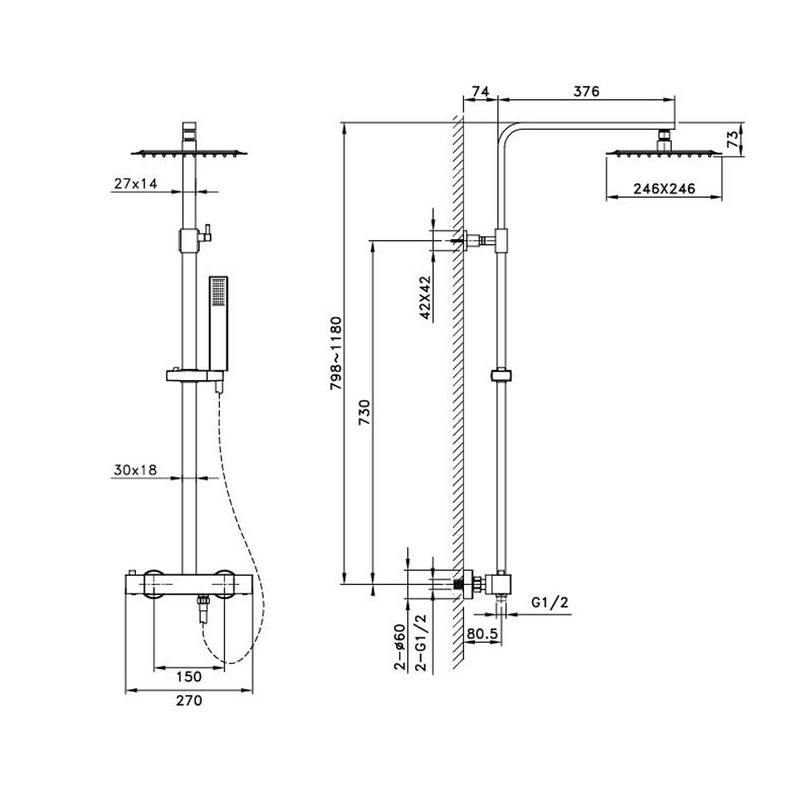 Colonna doccia con soffione ultrapiatto serie 'Quadra à©lite' by GME - Cromata by CeramicStore | Lo specialista del tuo bagno