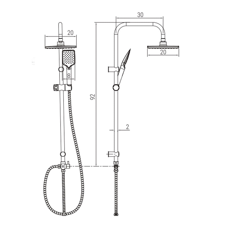 Colonna doccia Barb in acciaio con soffione Ø20 cm e doccetta DocciaGo - Nero opaco