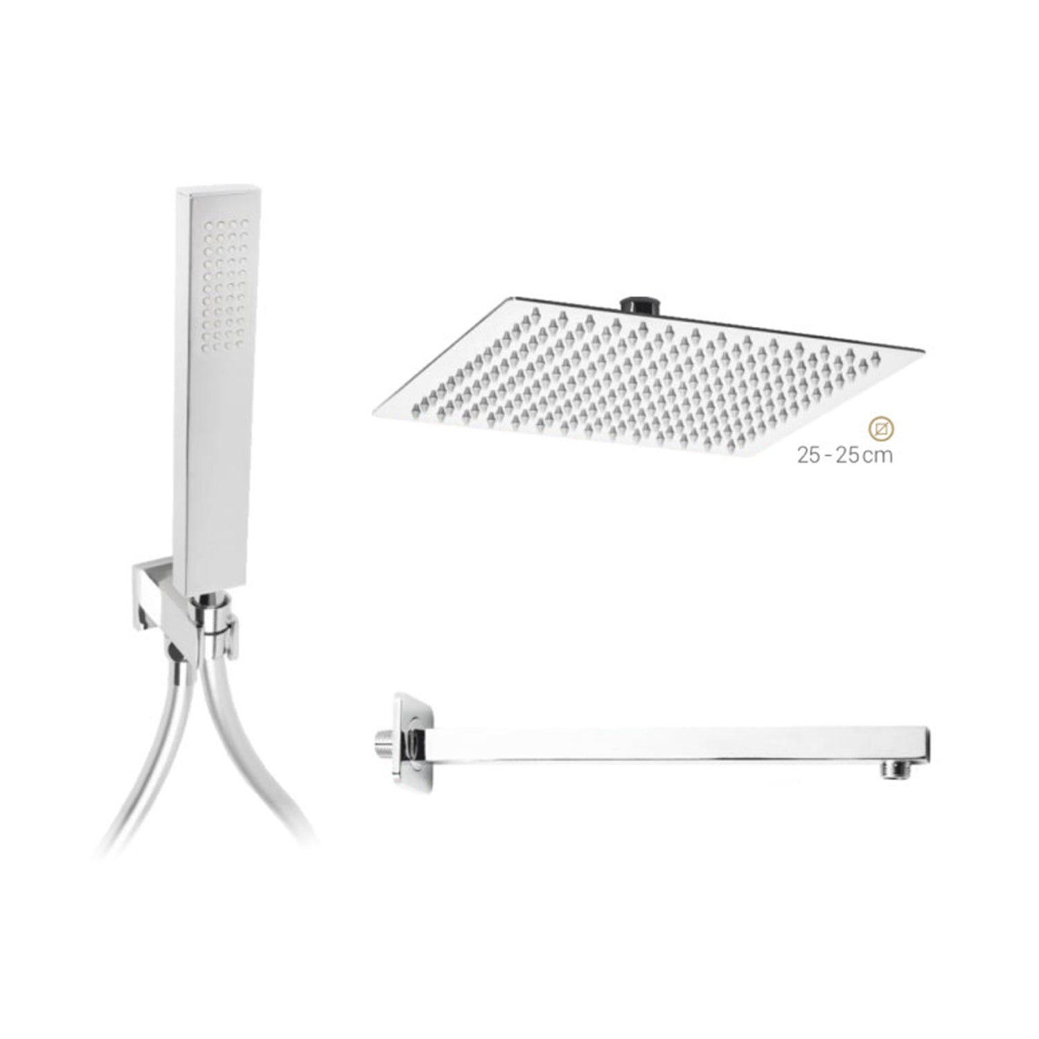 Kit doccia Slim Quadrato in Ottone e acciaio Inox AISI 304 - Cromato by CeramicStore | Lo specialista del tuo bagno
