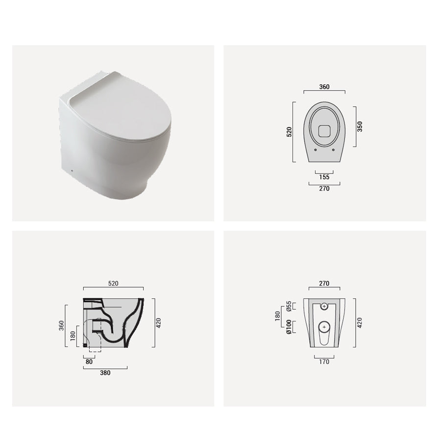 Coppia di sanitari filoparete con copriwater slim modello Gran Mascalzone cm 52 - senza brida