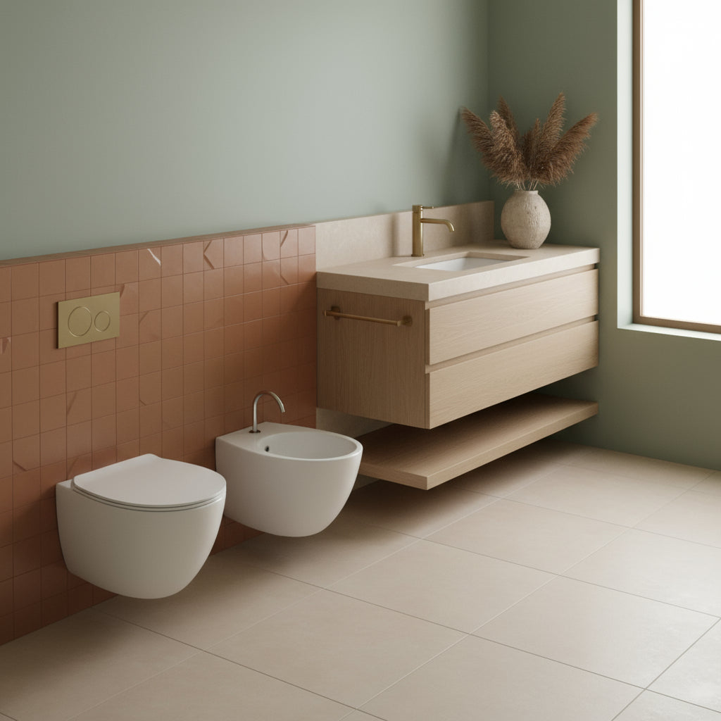 Coppia di sanitari sospesi con copriwater slim modello Gran Mascalzone cm 52- senza brida