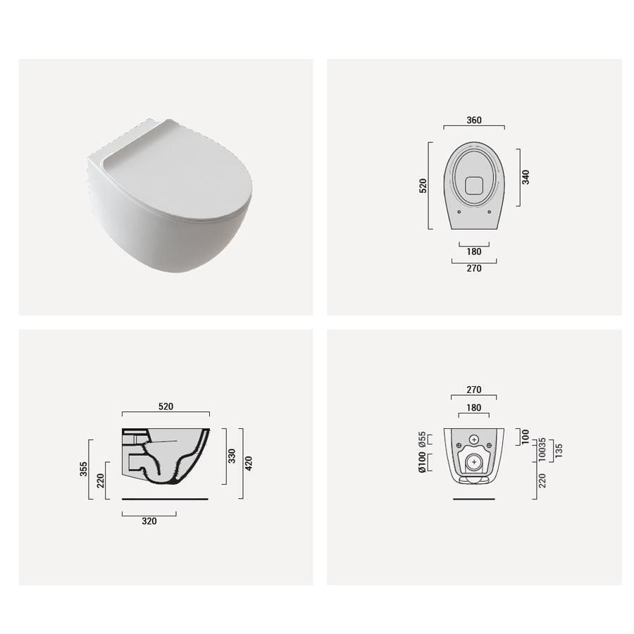 Coppia di sanitari sospesi con copriwater slim modello Gran Mascalzone cm 52- senza brida