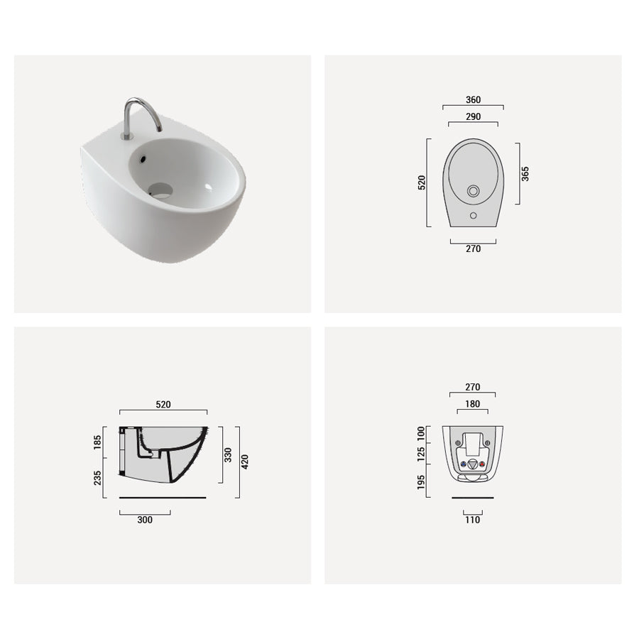 Coppia di sanitari sospesi con copriwater slim modello Gran Mascalzone cm 52- senza brida