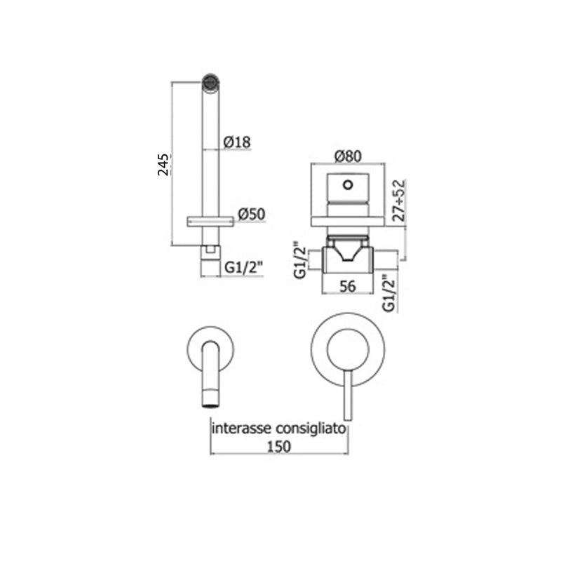 Miscelatore lavabo incasso Paffoni Light con bocca a muro lunga 245 mm by CeramicStore | Lo specialista del tuo bagno