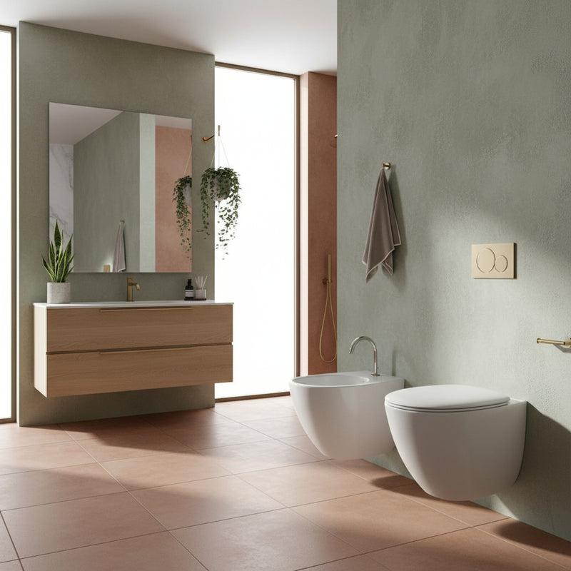 Sanitari sospesi moderni Domus Falerii Mascalzone profondità 48 cm  con sedile normal close