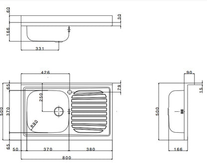 Lavello da cucina in acciaio inox con 1 vasca e sgocciolatoio a destra 80x50 cm by CeramicStore | Lo specialista del tuo bagno