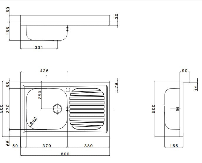 Lavello da cucina in acciaio inox con 1 vasca e sgocciolatoio a destra 80x50 cm by CeramicStore | Lo specialista del tuo bagno