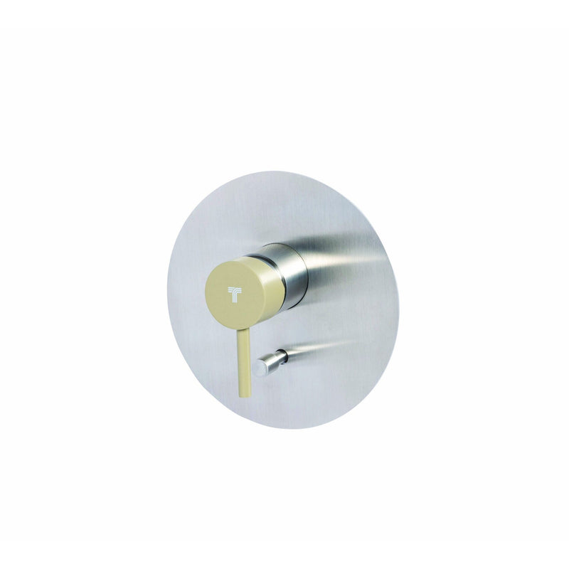 Rubinetto miscelatore Doccia incasso con deviatore a due vie in acciaio inox Finitura Spazzolata con Maniglia colore Ulivo Tubico Colorado by CeramicStore | Lo specialista del tuo bagno