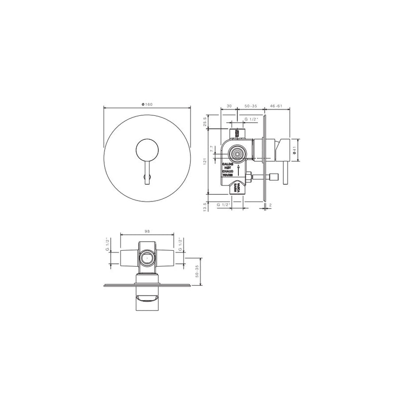 Rubinetto miscelatore Doccia incasso con deviatore a due vie in acciaio inox Finitura Spazzolata con Maniglia colore Carbone Tubico Colorado by CeramicStore | Lo specialista del tuo bagno