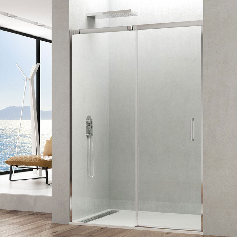 Box doccia a nicchia da 165 cm in cristallo temperato trasparente 6 mm con profili acciaio inox by CeramicStore | Lo specialista del tuo bagno