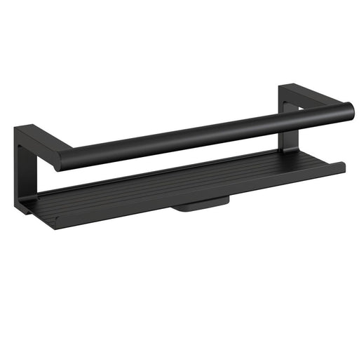 Mensola porta sapone doccia a muro in alluminio ed ottone verniciato linea 'Architect s+' by Cosmic -con lavavetro - Nero satinato by CeramicStore | Lo specialista del tuo bagno