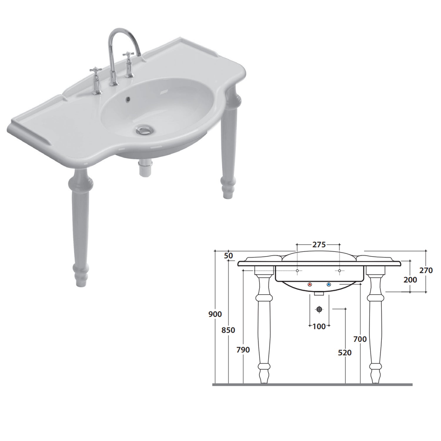 Lavabo sospeso 110x60 Ceramica Globo PAESTUM PA022.BI by CeramicStore | Lo specialista del tuo bagno