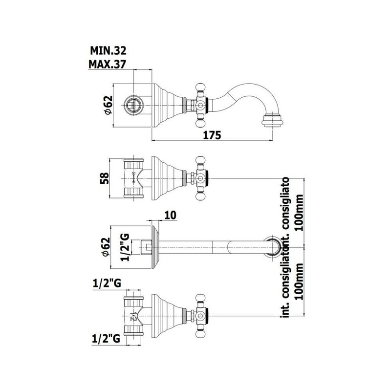 Batteria lavabo incasso 3 fori serie Belinda modello FBLV003CO cromato oro Paffoni by CeramicStore | Lo specialista del tuo bagno