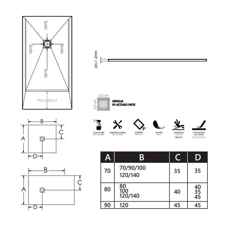 Piatto Doccia quadrato filopavimento 70x70 Grigio in resina effetto pietra Emoji riducibile by CeramicStore | Lo specialista del tuo bagno