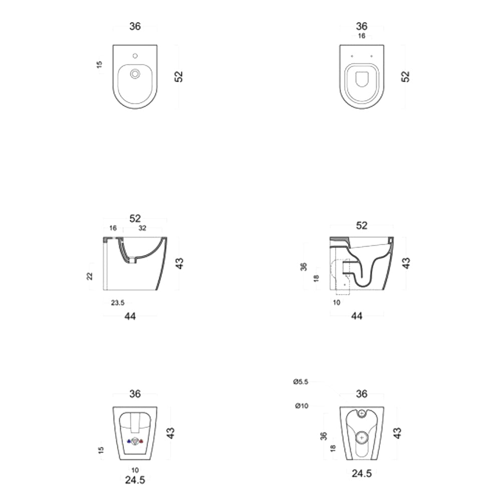 Sanitari senza Brida Filo muro Falerii  Foglia Medium wc bidet sedile softclose OUTLET