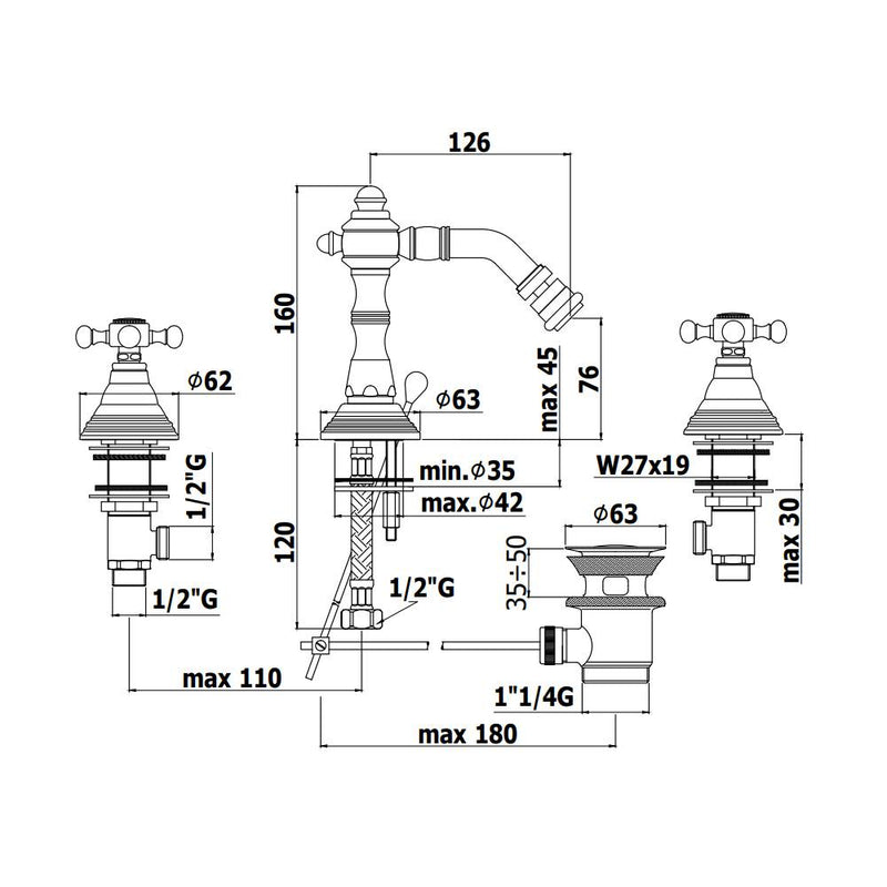 Batteria bidet 3 fori con canna orientabile e scarico automatico serie Belinda modello FBLV118CR cromato Paffoni by CeramicStore | Lo specialista del tuo bagno