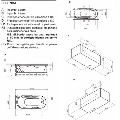 Vasca Bagno rettangolare Love in acrilico e Abs cm 160x70 con idromassaggio by CeramicStore | Lo specialista del tuo bagno