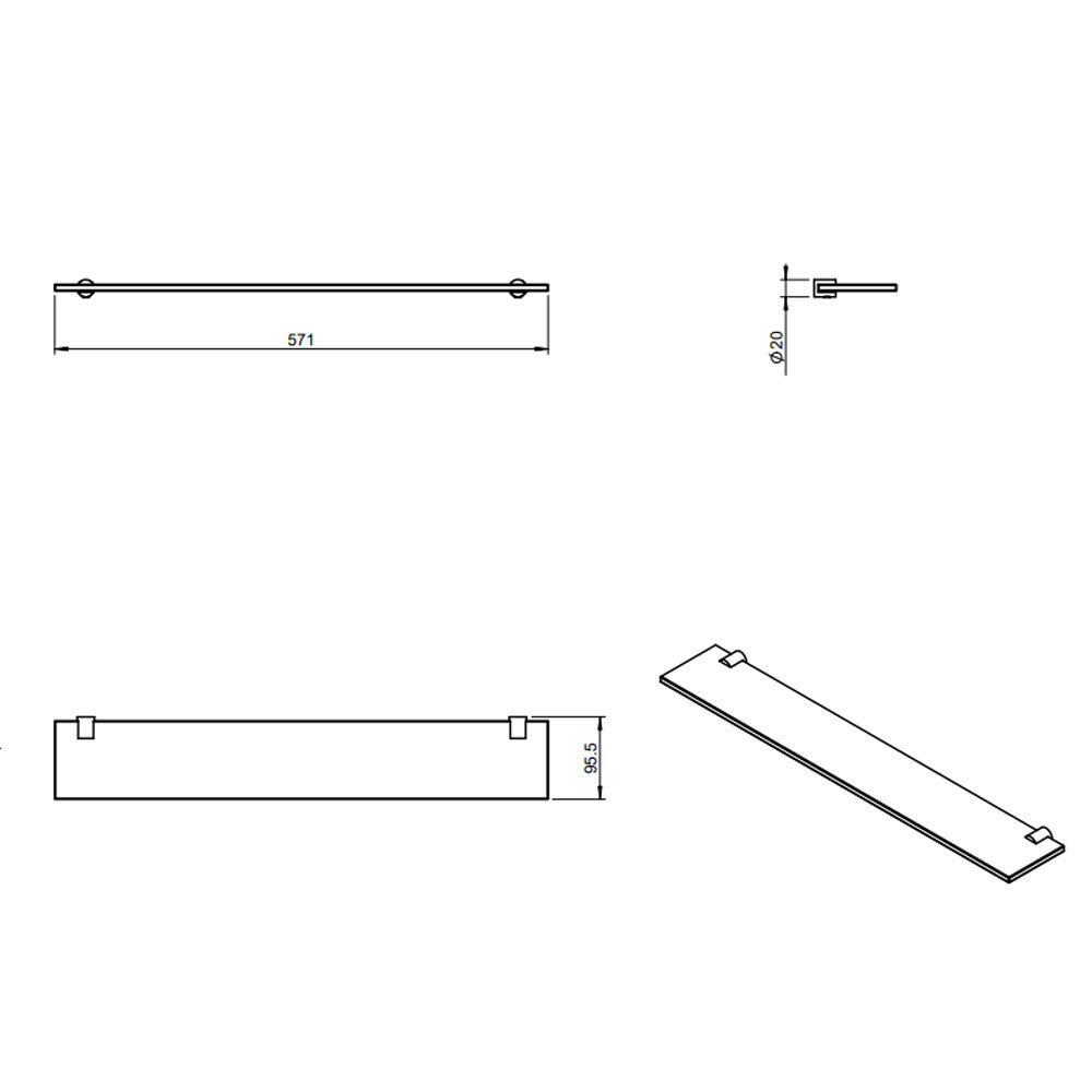 Mensola a muro in vetro ed acciaio della collezione 'Logic' by Cosmic 2x9,5x57,5 cm - Supporti lucidi by CeramicStore | Lo specialista del tuo bagno