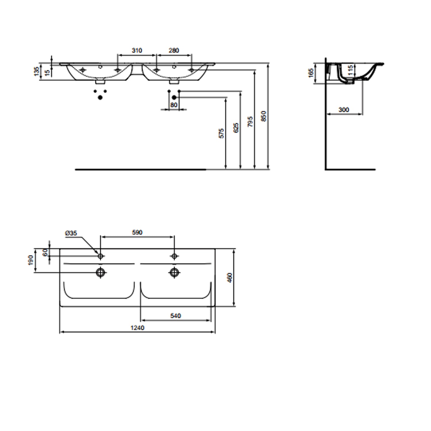 Lavabo sospeso da 124 cm con doppia vasca Ideal Standard Connect AIR by CeramicStore | Lo specialista del tuo bagno