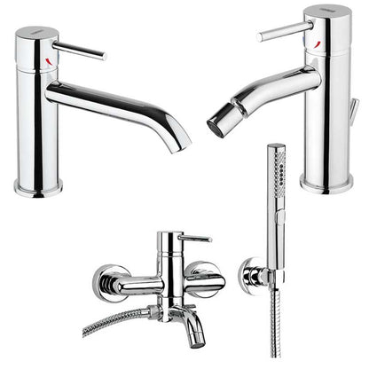Set di Rubinetti Vasca con Set Doccia, Lavabo canna Lunga e Bidet con scarico in ottone Cromo collezione Pico di Mamoli Rubinetterie by CeramicStore | Lo specialista del tuo bagno