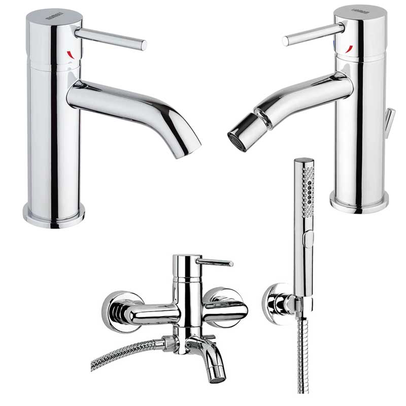 Set di Rubinetti Vasca con Set Doccia, Lavabo e Bidet con scarico in ottone Cromo collezione Pico di Mamoli Rubinetterie by CeramicStore | Lo specialista del tuo bagno