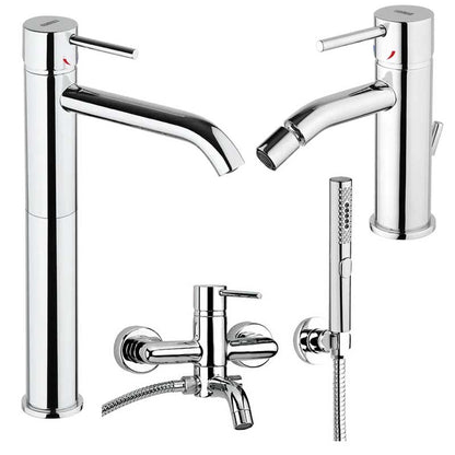 Set di Rubinetti Vasca con Set Doccia, Lavabo Alto e Bidet con scarico in ottone Cromo collezione Pico di Mamoli Rubinetterie by CeramicStore | Lo specialista del tuo bagno