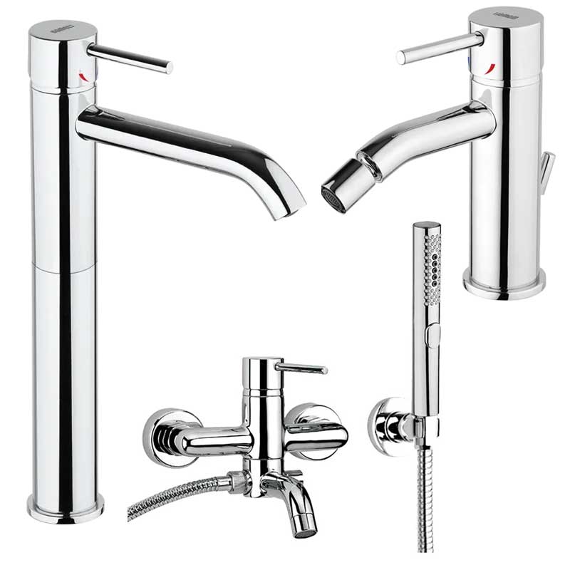 Set di Rubinetti Vasca con Set Doccia, Lavabo Alto e Bidet con scarico in ottone Cromo collezione Pico di Mamoli Rubinetterie by CeramicStore | Lo specialista del tuo bagno