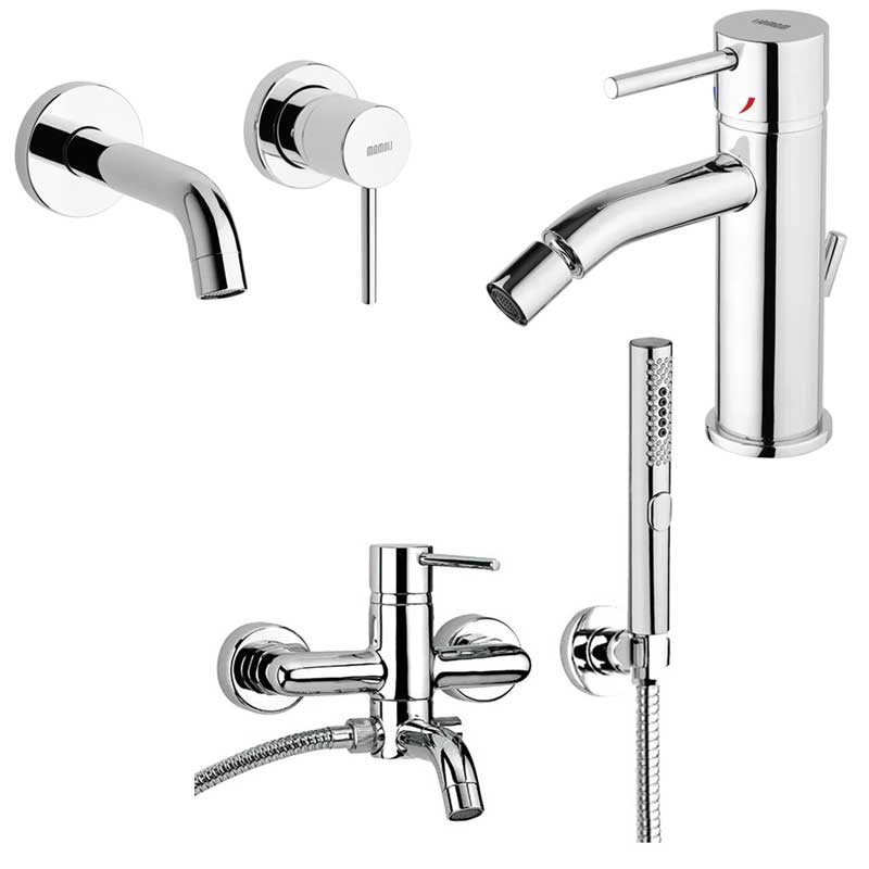 Set di Rubinetti Vasca con Set Doccia, Lavabo Incasso e Bidet con scarico in ottone Cromo collezione Pico di Mamoli Rubinetterie by CeramicStore | Lo specialista del tuo bagno