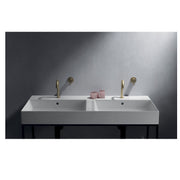 Lavabo da appoggio/sospeso 2 vasche 141x46cm serie Meg11 Pro di Ceramica Galassia -  Bianco lucido