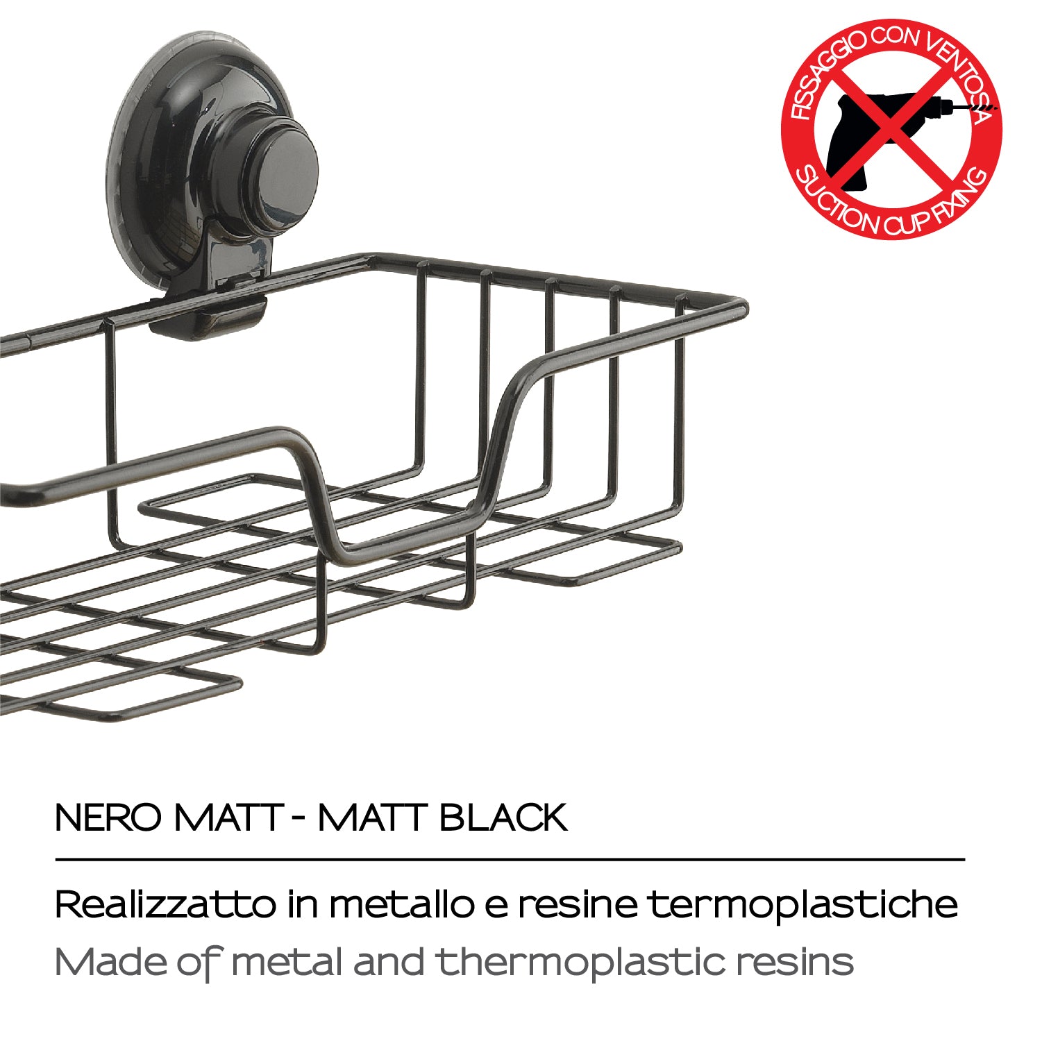 Portaoggetti rettangolare doccia in filo di Gedy serie Hot - Nero Matt by CeramicStore | Lo specialista del tuo bagno