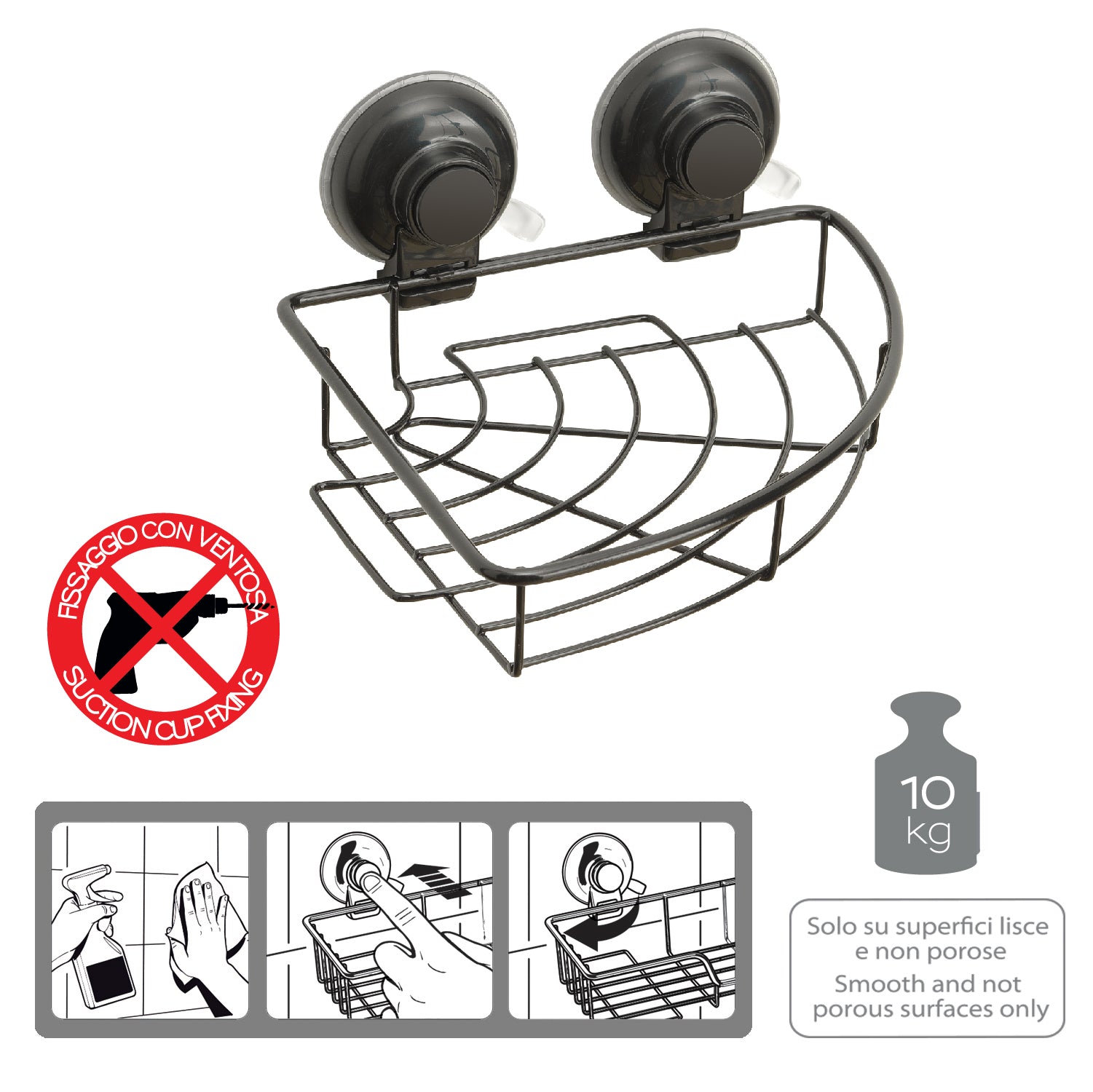 Portaoggetti angolare doccia in filo di Gedy serie Hot - Nero Matt by CeramicStore | Lo specialista del tuo bagno