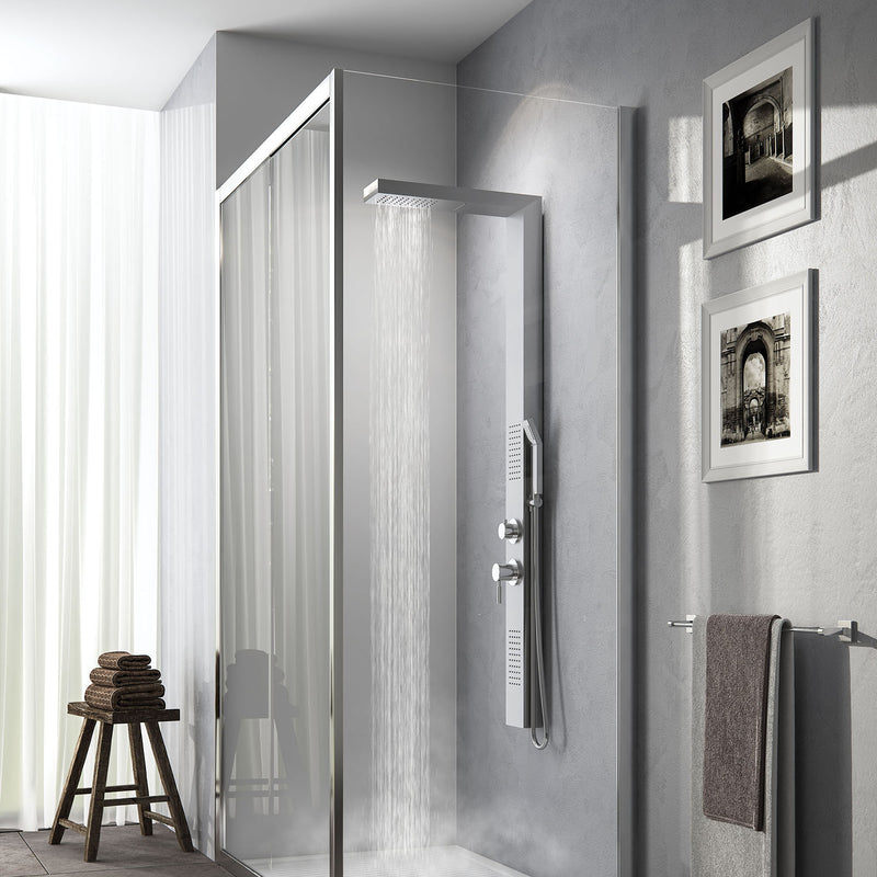 Pannello doccia multifunzione con cascata e miscelatore termostatico modello CASCADE PLUS 00 finitura inox - Spazzolato by CeramicStore | Lo specialista del tuo bagno