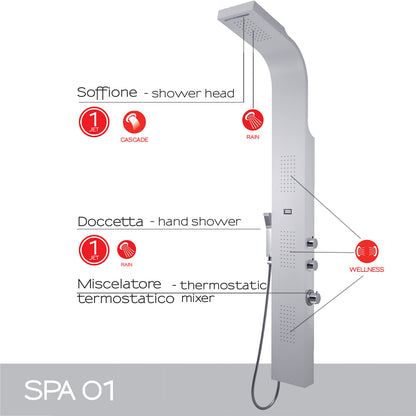 Pannello doccia multifunzione con miscelatore termostatico da cm 167 modello SPA 00 - Bianco by CeramicStore | Lo specialista del tuo bagno