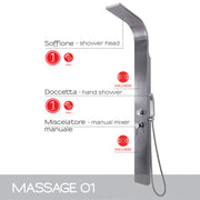 Pannello doccia multifunzione da cm 160 modello MASSAGE 01 finitura inox - Spazzolato by CeramicStore | Lo specialista del tuo bagno