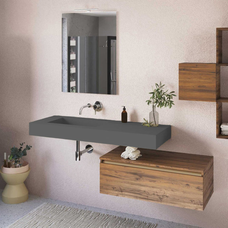 Lavabo a muro 140x51,5 cm con vasca a sinistra BathCore - Antracite