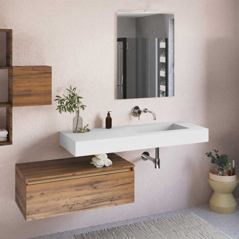 Lavabo a muro 140x51,5 cm con vasca a destra BathCore - Bianco