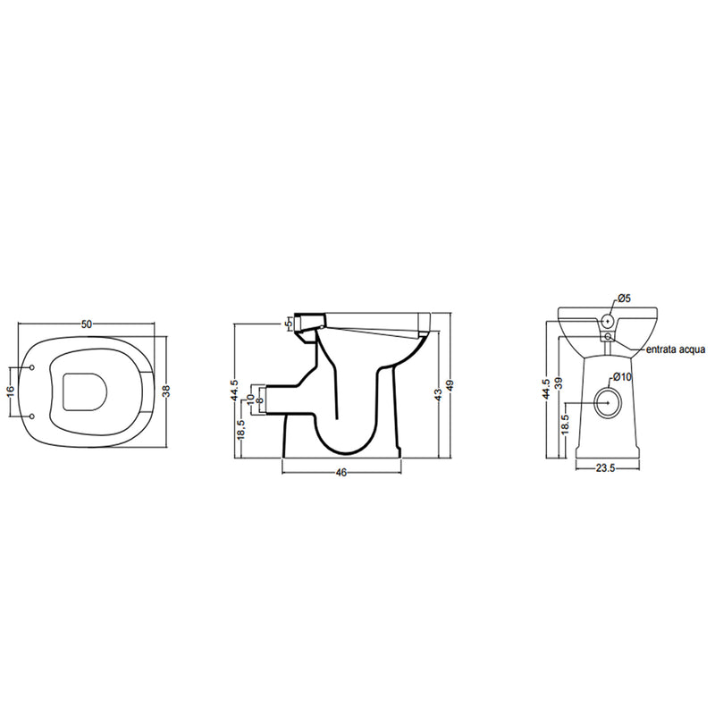 Vaso bidet aperto con erogatore e scarico a muro adatto per disabili e anziani Made in Italy