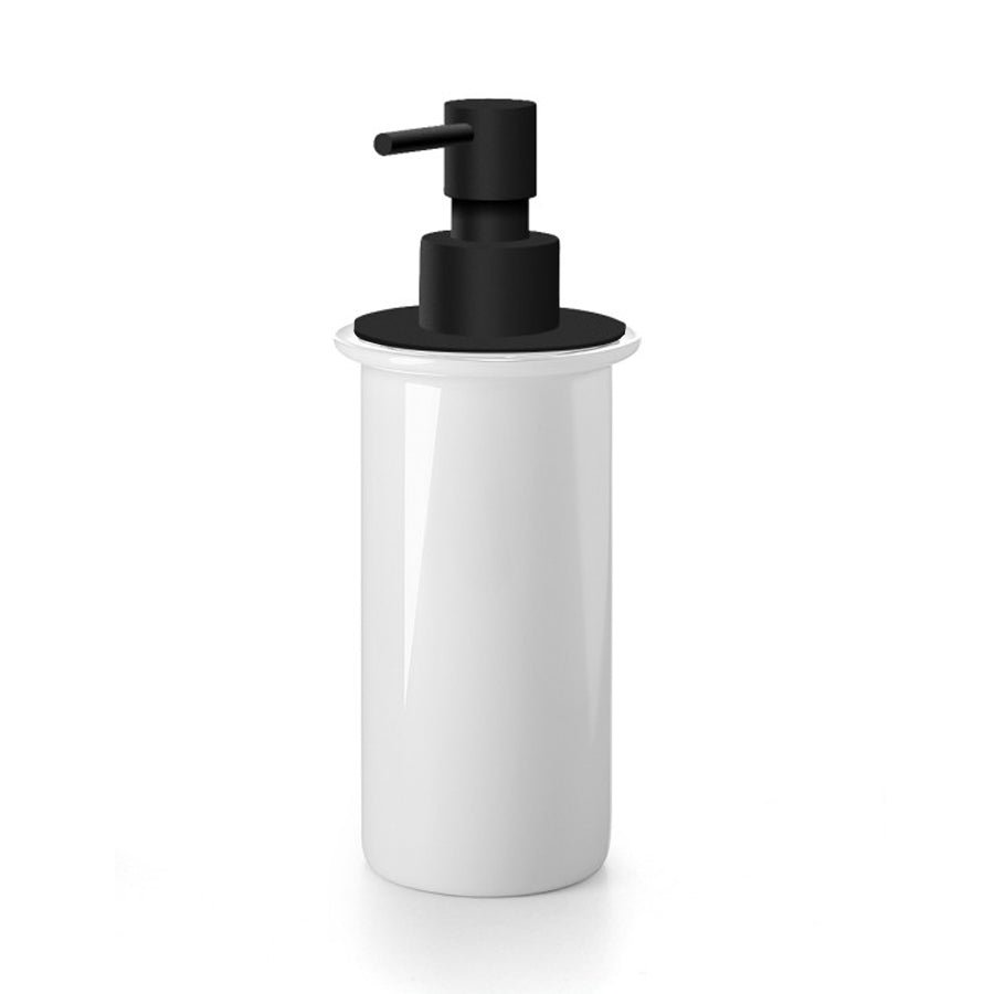 Dispenser portasapone Lineabeta collezione Baketo-Duemila-Picola in porcellana con pompetta erogatrice nera